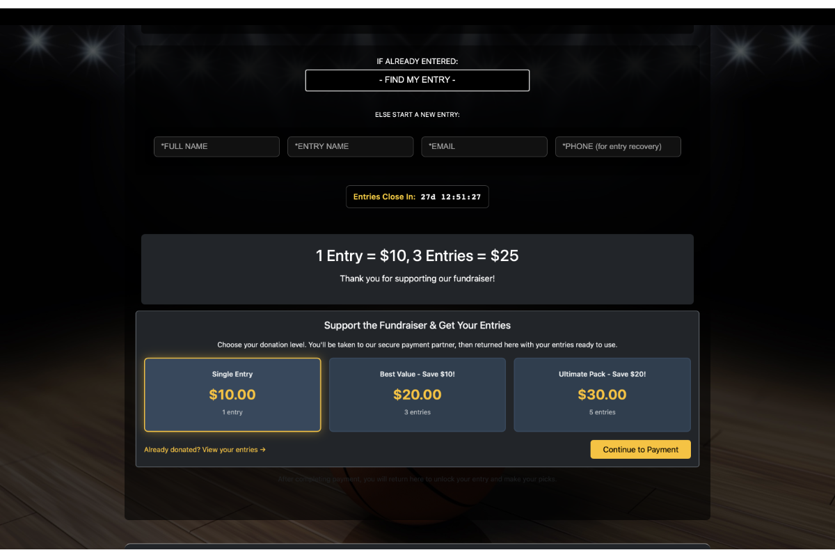 Fundraiser contest entry page example